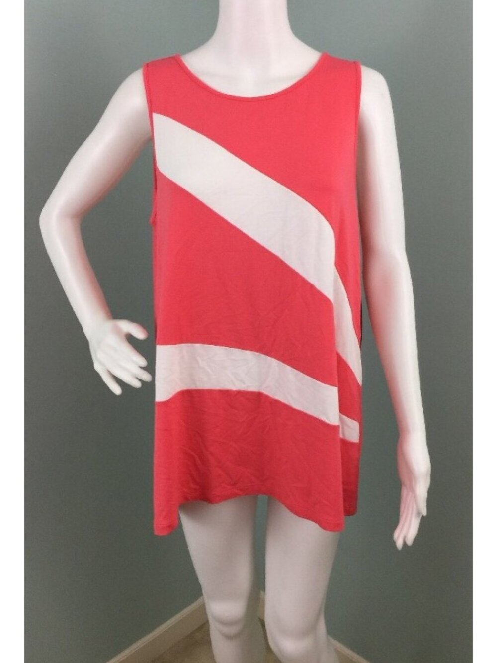 NWT Women's Vince Camuto Coral W/ White Wide Stripes Top Shirt Sz L Large